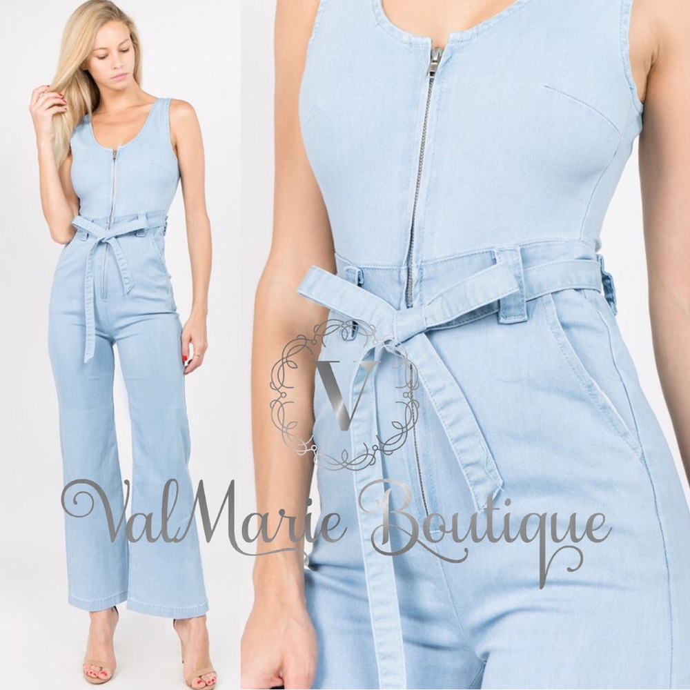 Light blue denim zip up Jumpsuit - Picture 2 of 6